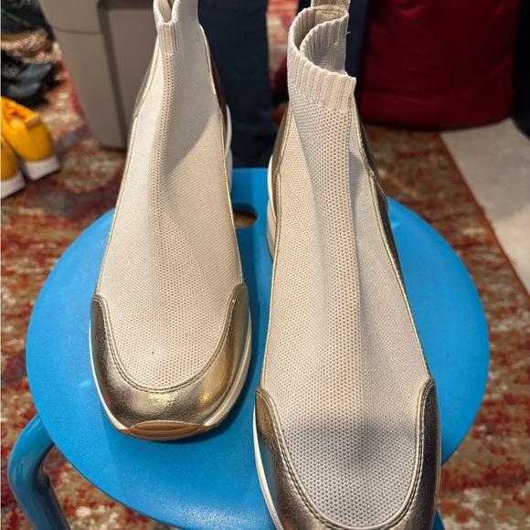 Michael Kors Gold and Cream Knit Sneakers - Picture 2 of 5